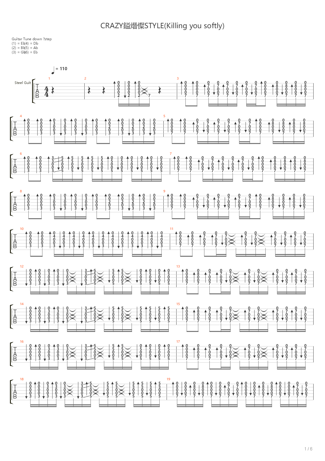 CRAZY感情STYLE（Killing you softly）吉他谱