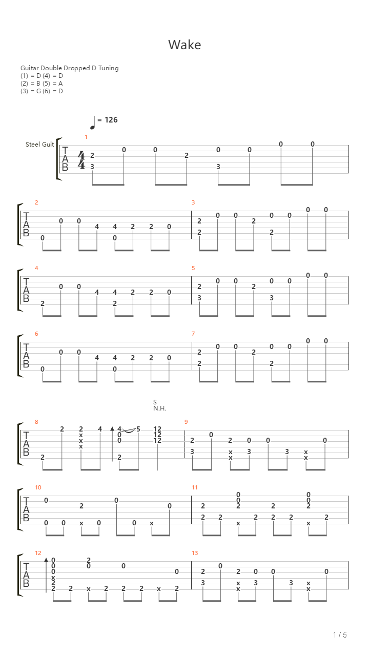 Wake吉他谱