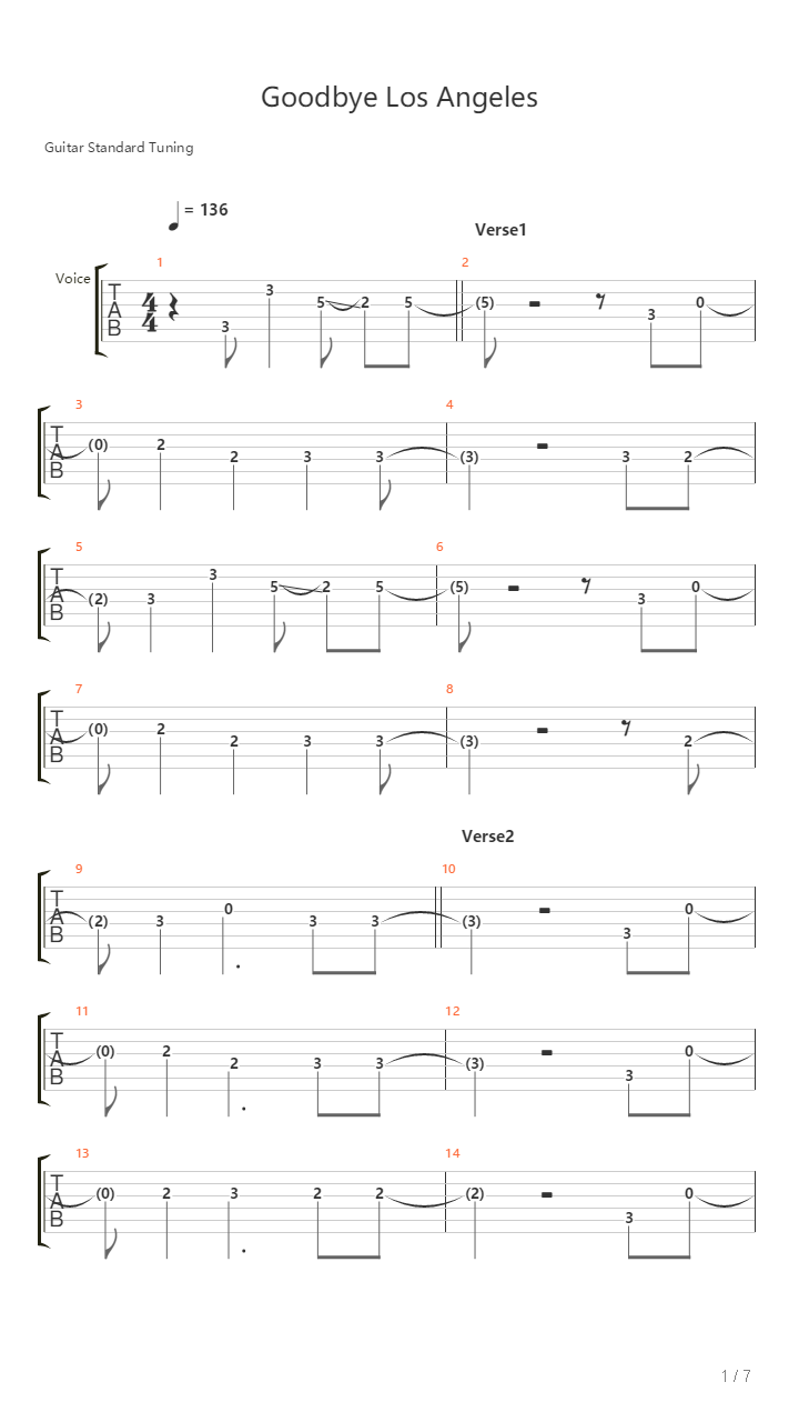Goodbye Los Angeles吉他谱