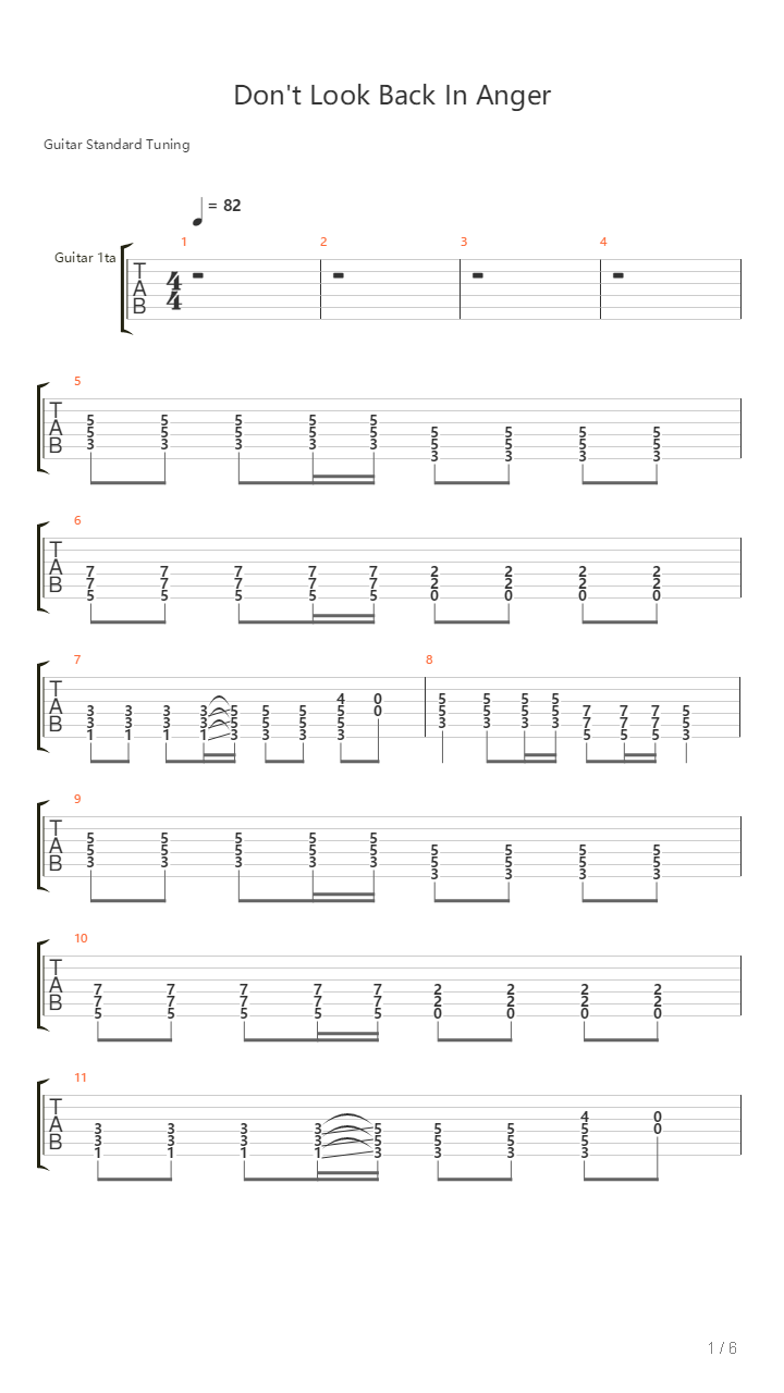 Don't look back in anger吉他谱