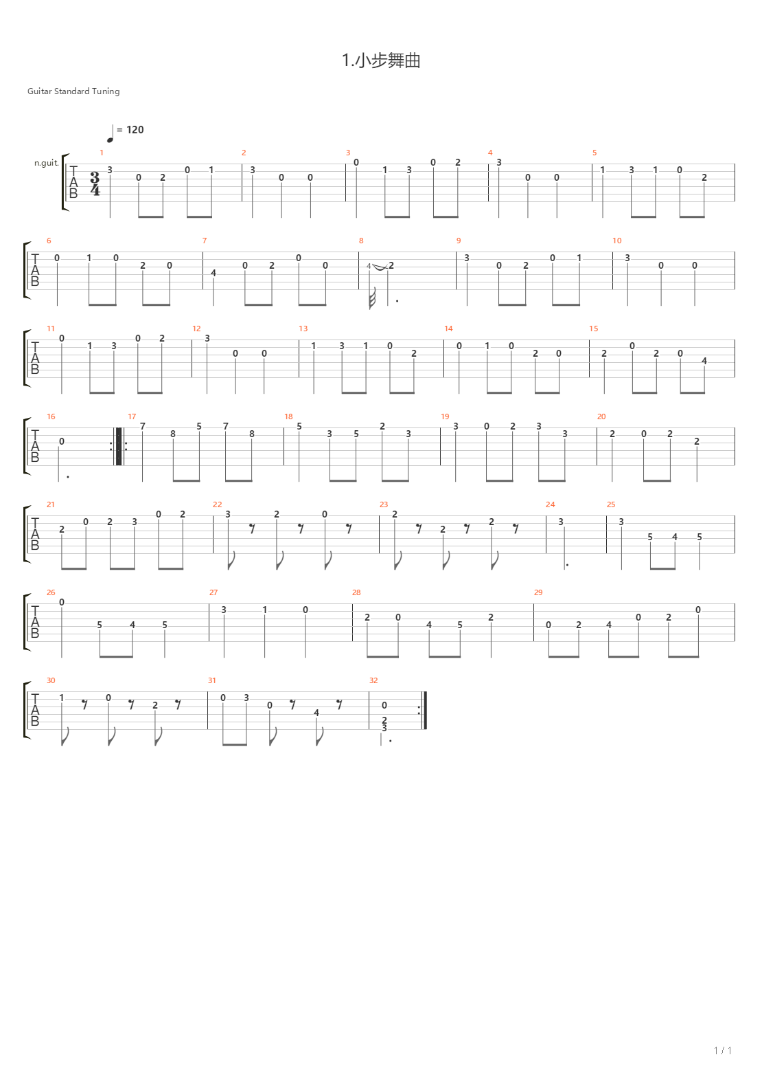 1.小步舞曲（G大调小步舞曲，双吉他）吉他谱