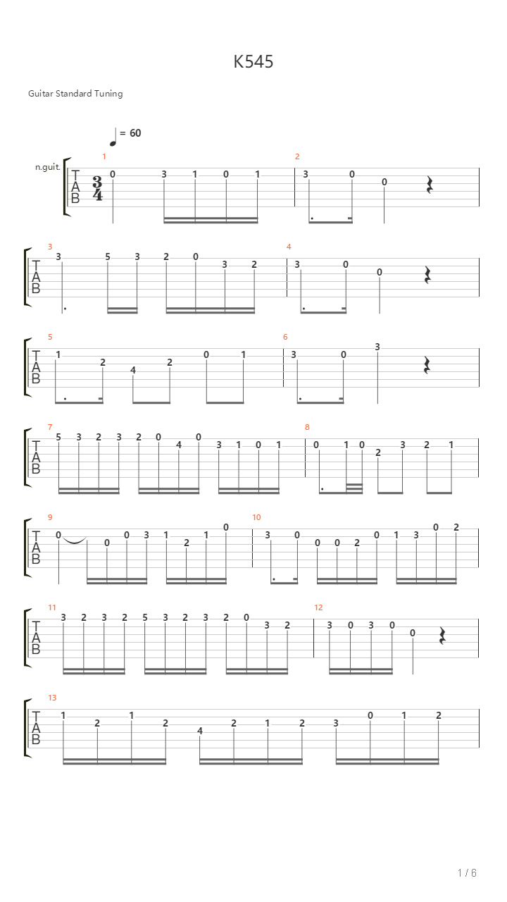 C大调奏鸣曲（No16，K545，第二乐章，双吉他）吉他谱