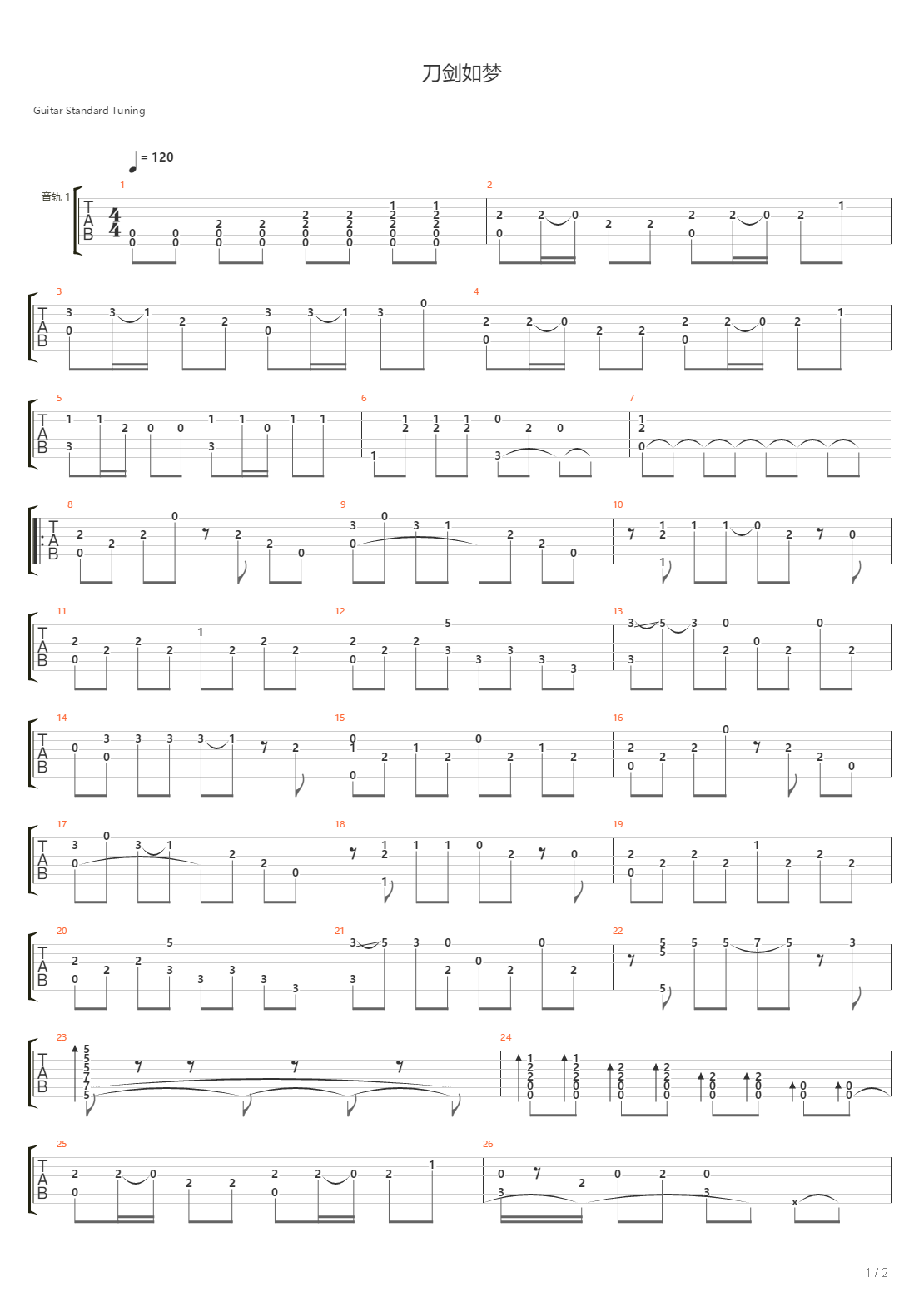 刀剑如梦吉他谱