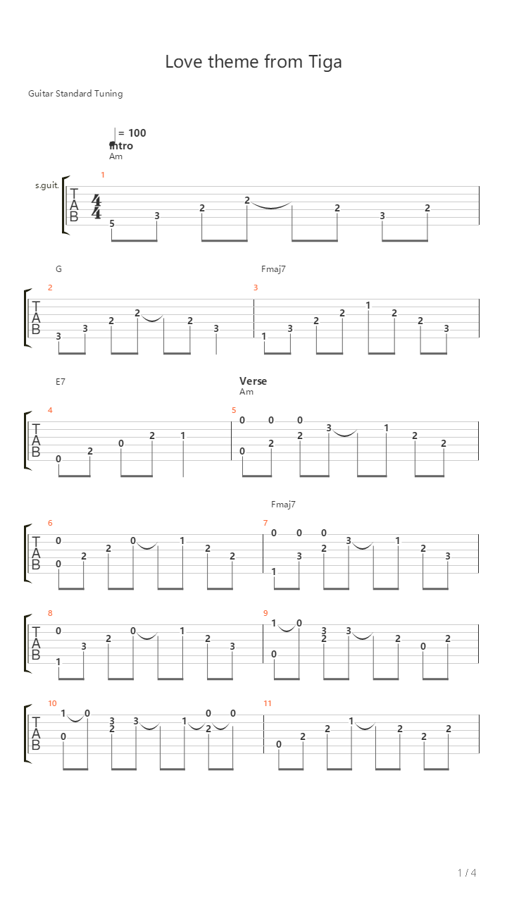 Love theme from Tiga吉他谱