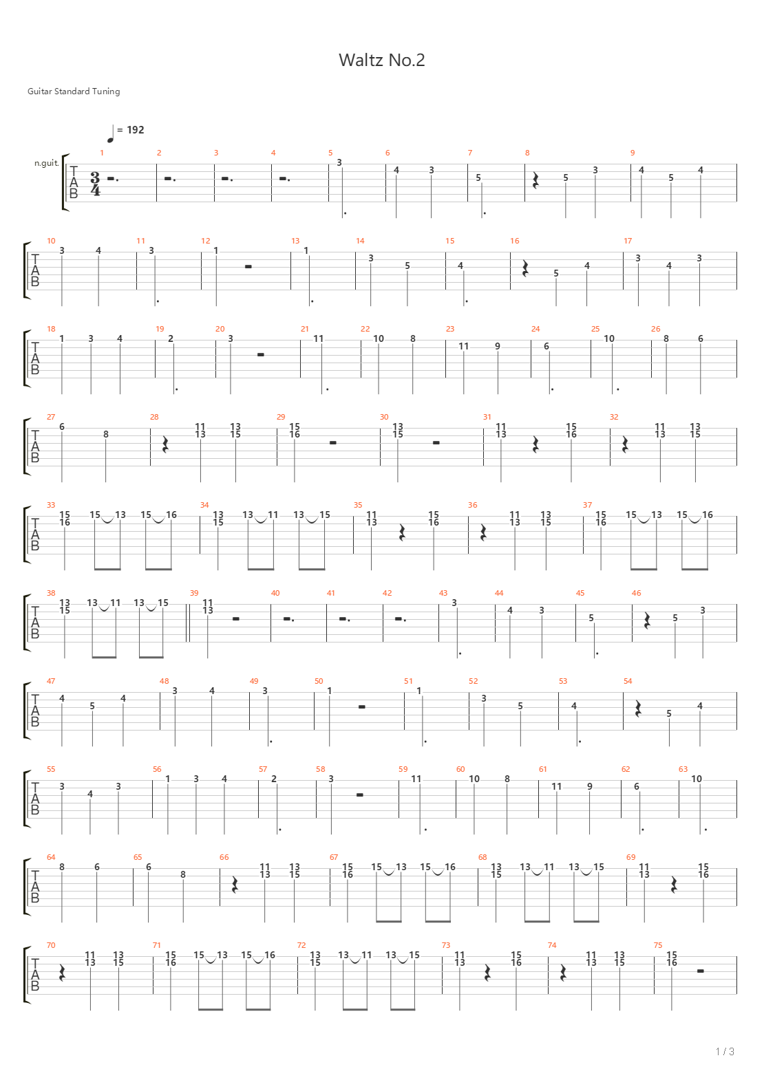 Waltz No.2（四重奏，肖斯塔科维奇第二圆舞曲）吉他谱