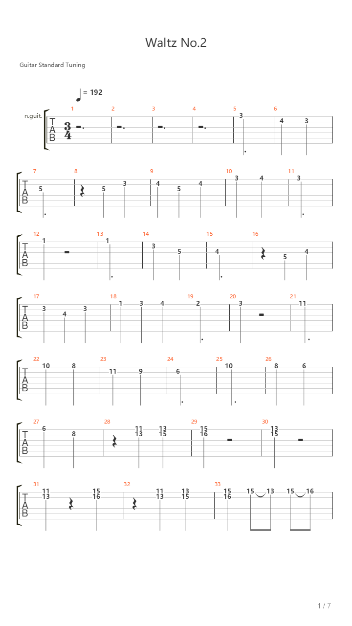 Waltz No.2（四重奏，肖斯塔科维奇第二圆舞曲）吉他谱