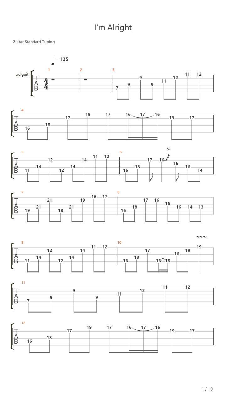 I'm Alright吉他谱