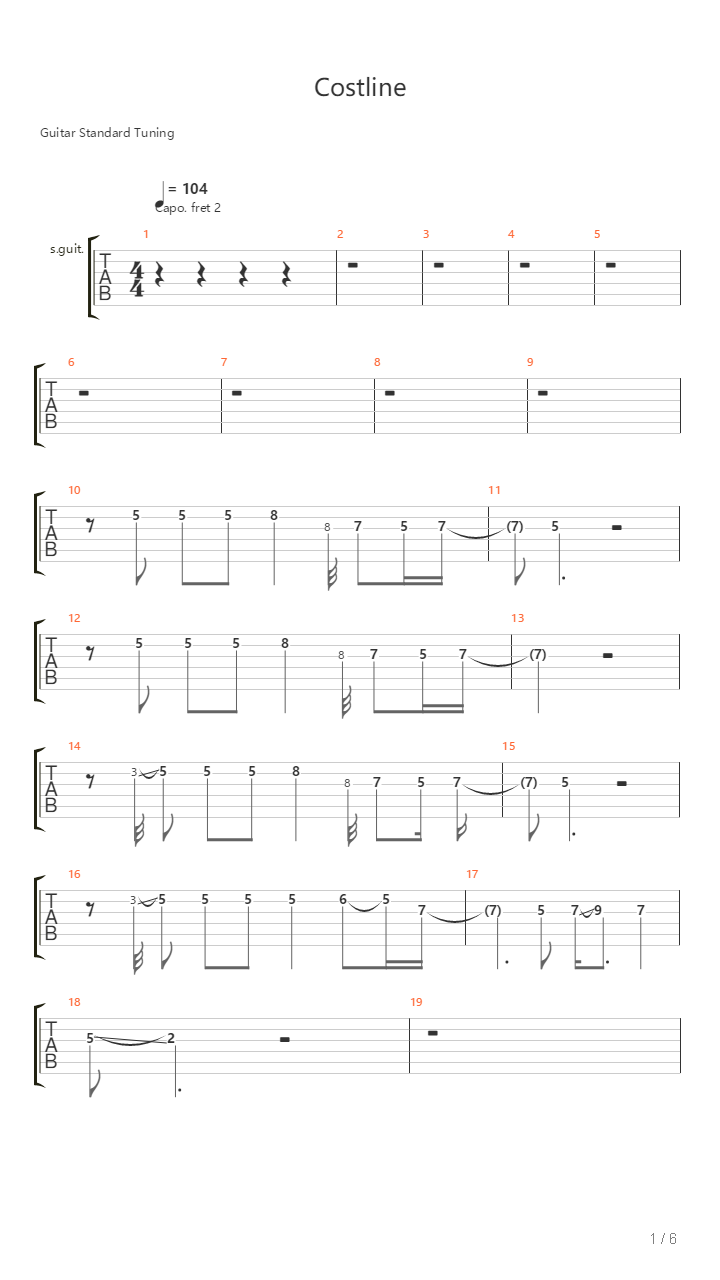 Costline（海岸线）吉他谱