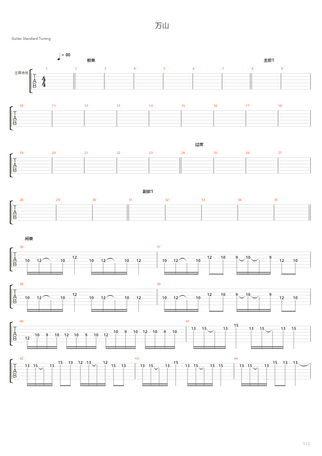 万山（ZCC）吉他谱