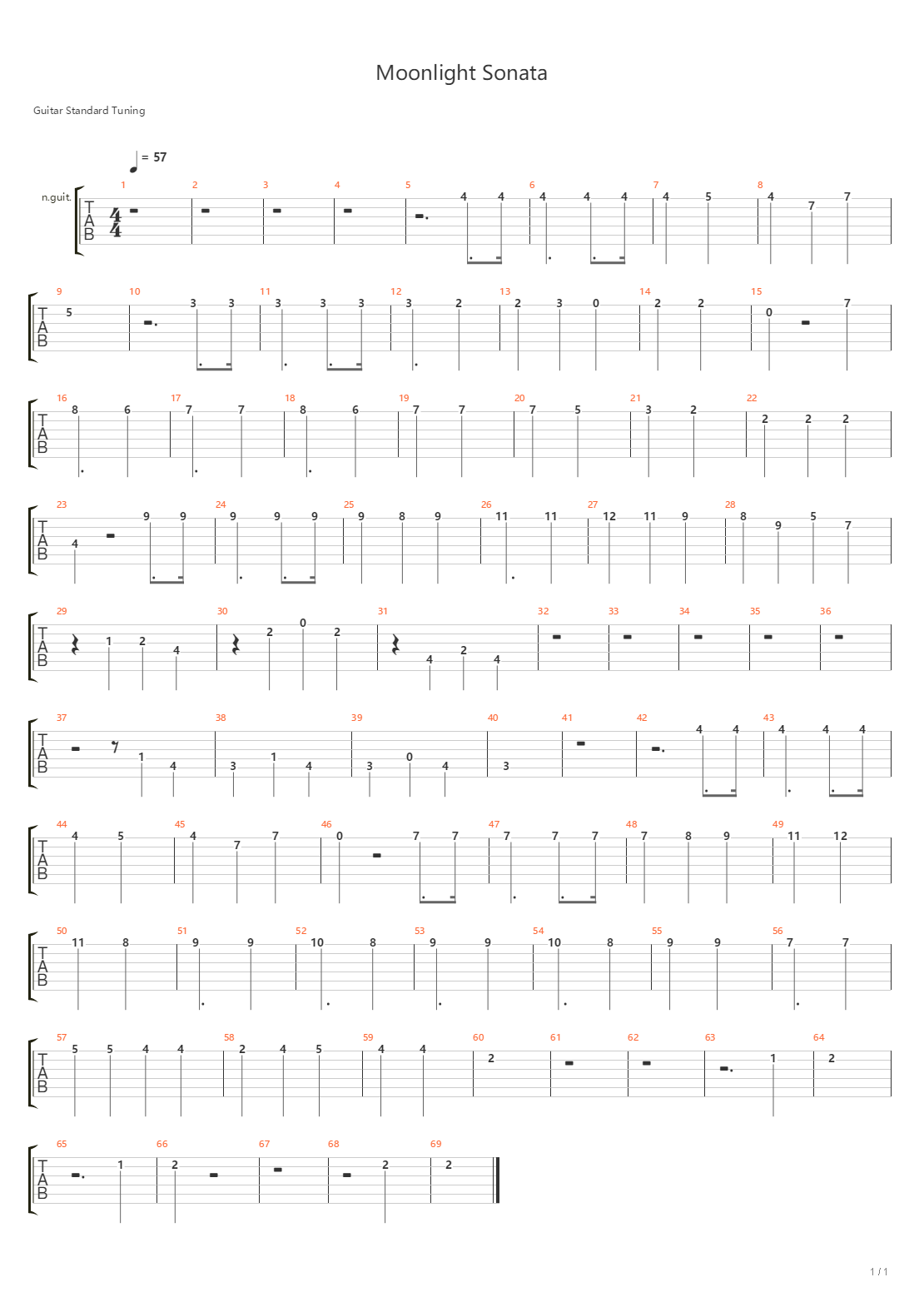 Piano Sonata No.14, Op.27 No.2（Moonlight，升c小调第十四钢琴奏鸣曲，月光，第一乐章，四重奏）吉他谱