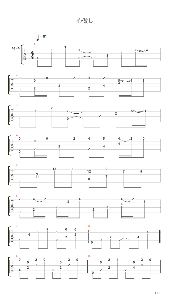 心做し(指弹版,心理作用,Kokoronashi)吉他谱