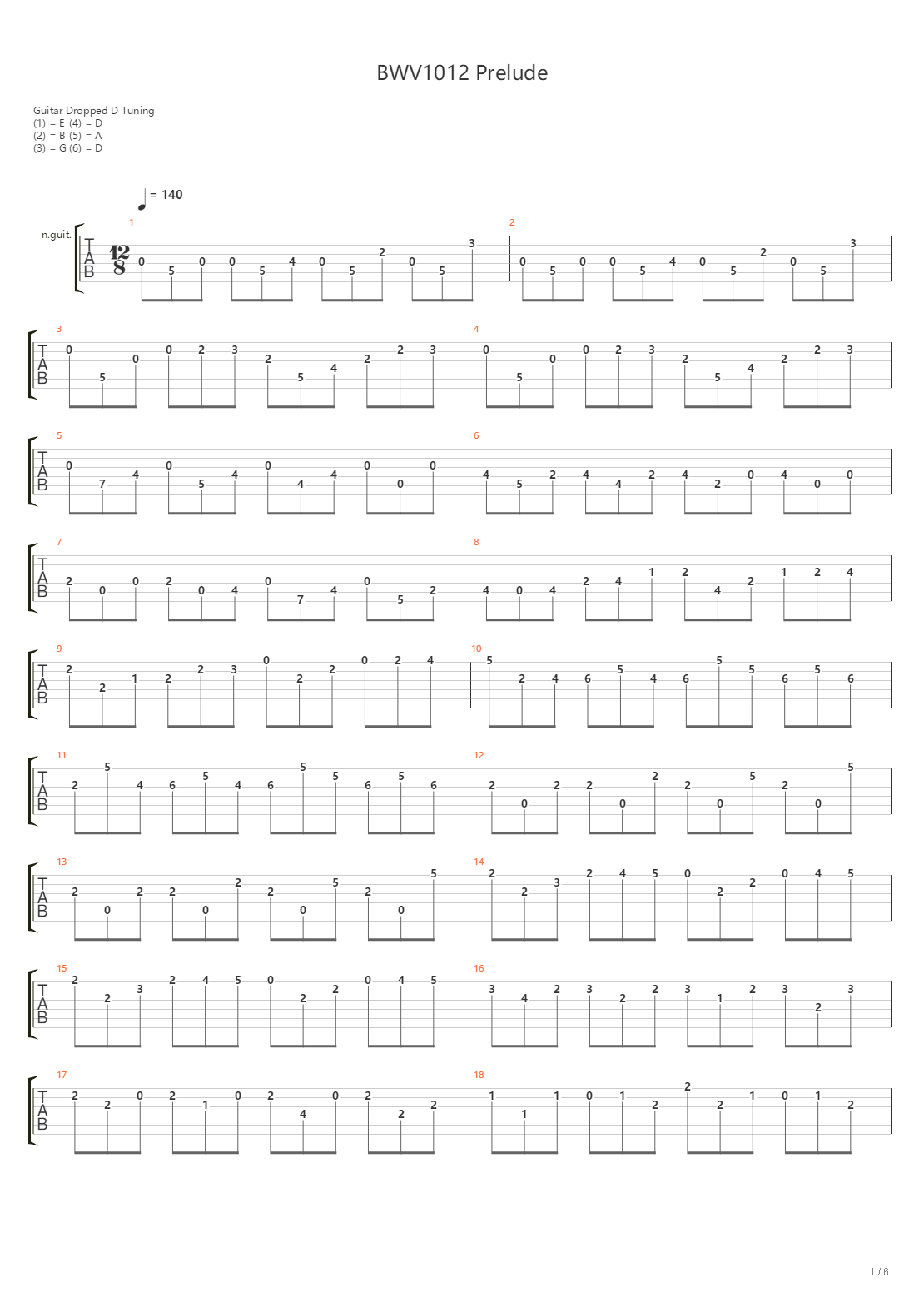 bwv1012前奏曲吉他谱