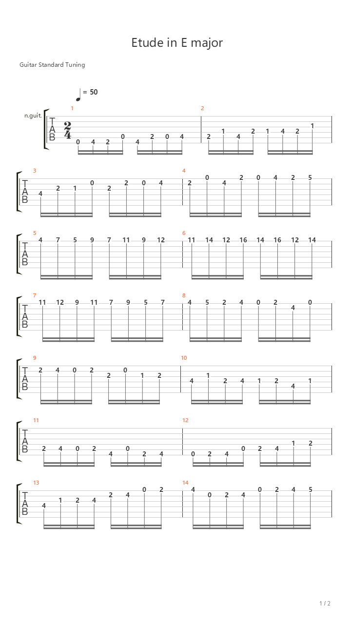 塔雷加E大调音阶练习曲 Etude in E major吉他谱