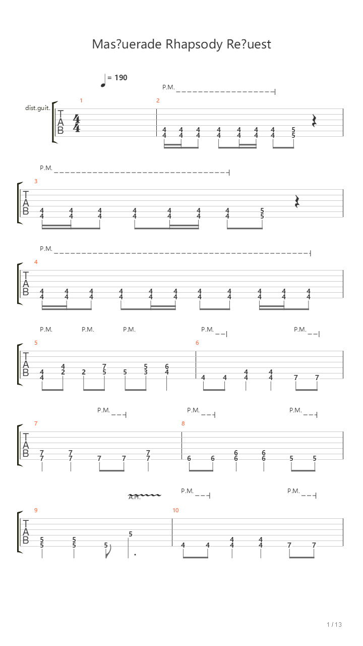 Mas?uerade Rhapsody Re?uest吉他谱
