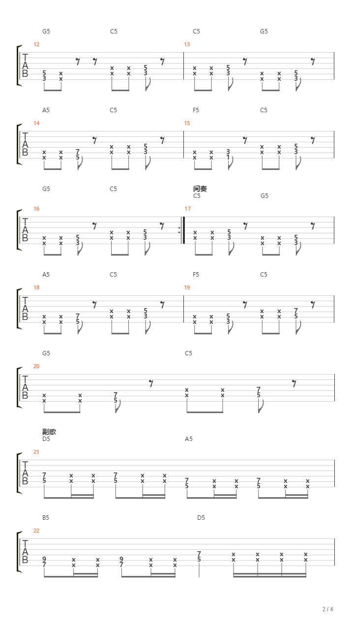 ABC (The Alphabet Song)(摇滚版C转D调)吉他谱