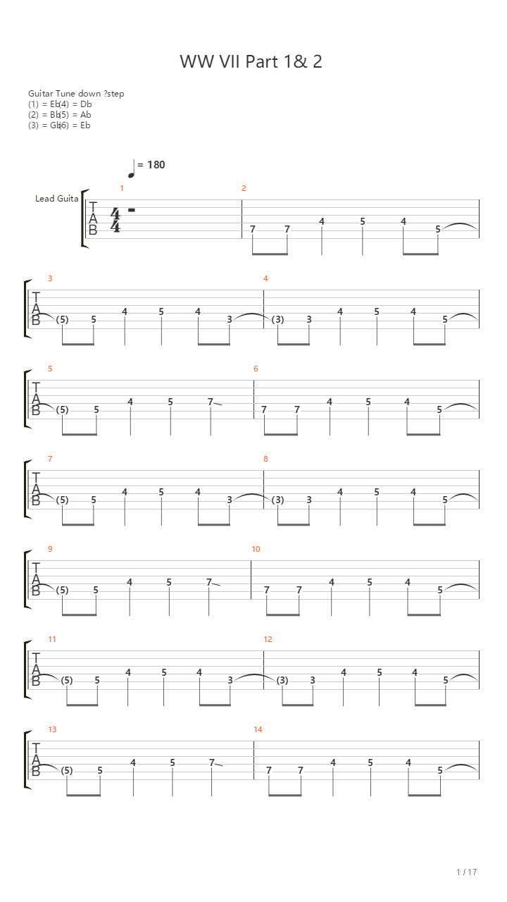 WWVII Part I&II吉他谱