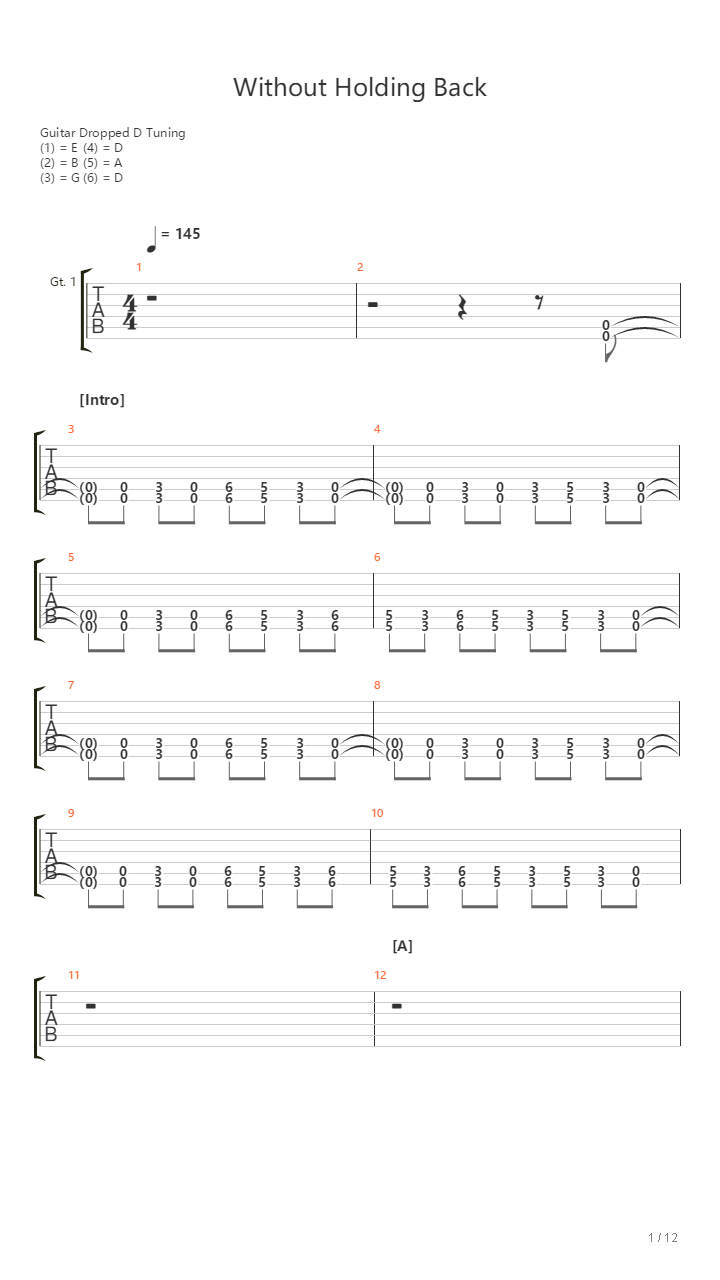 Without Holding Back吉他谱