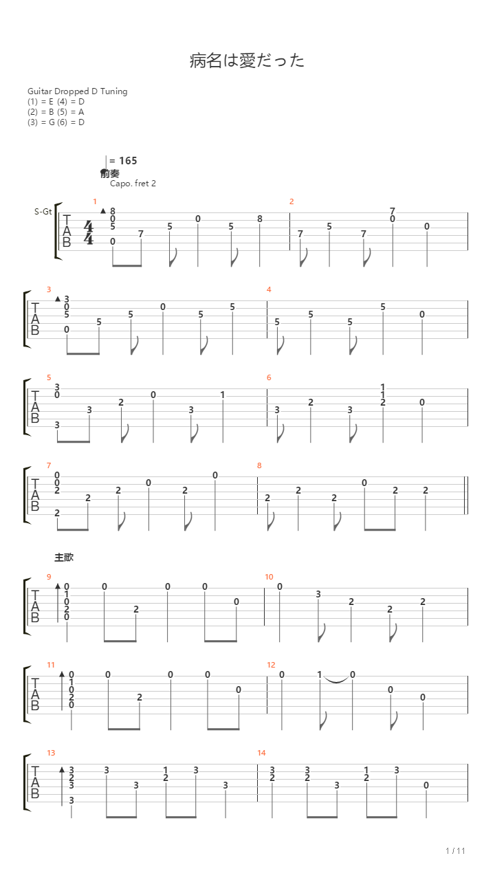 病名为爱吉他谱