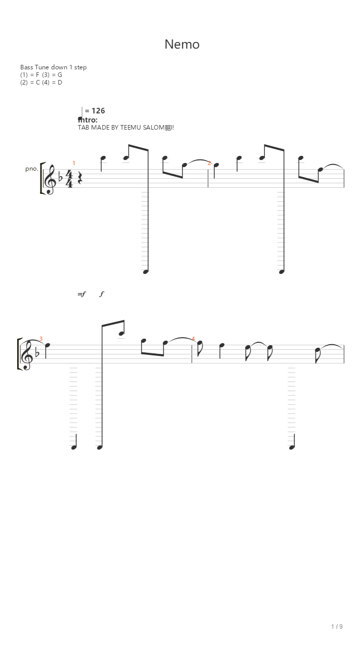 Nemo吉他谱