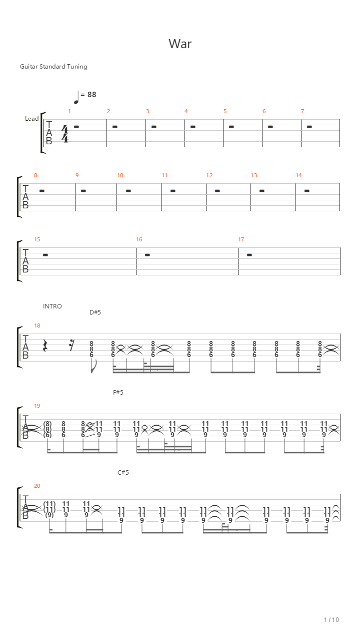 War吉他谱