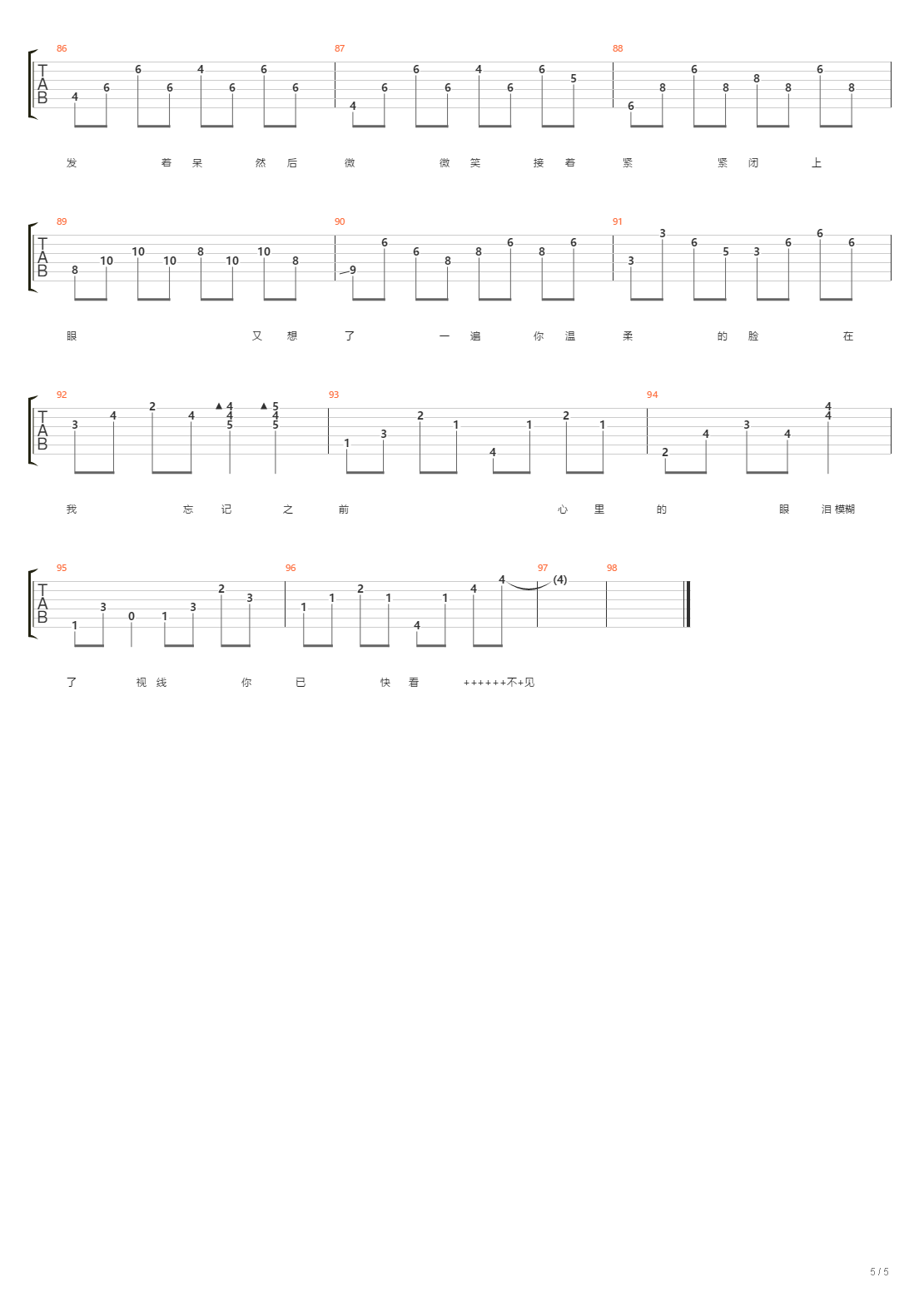 轨迹（GTP清音吉他）吉他谱