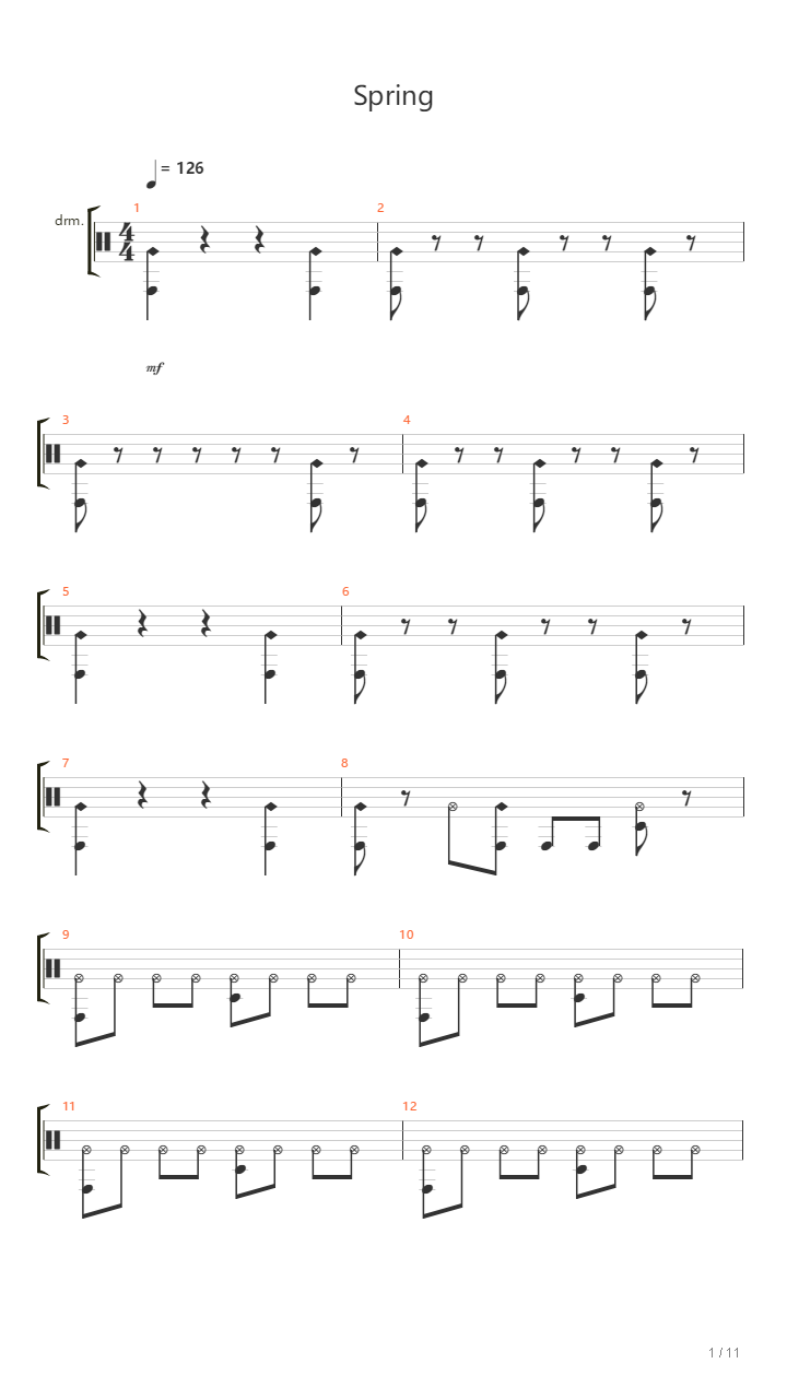 Spring（鼓谱）吉他谱