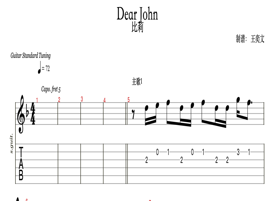 Dear John（乐队总谱）吉他谱预览