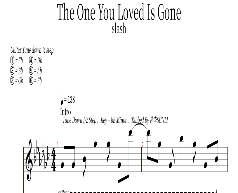 The one you loved is gone（主音吉他）吉他谱预览