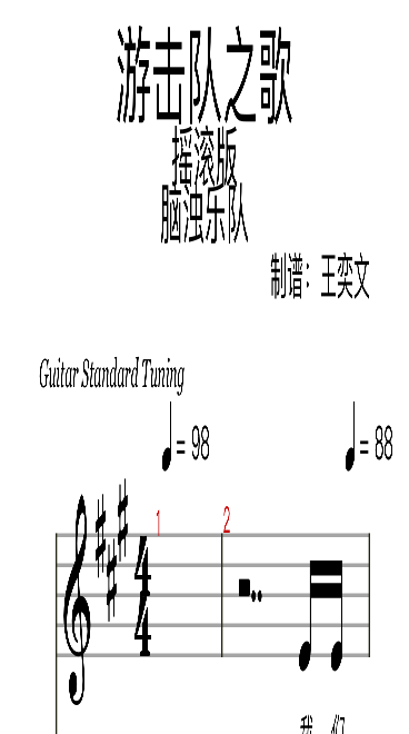 游击队之歌（乐队总谱）吉他谱预览