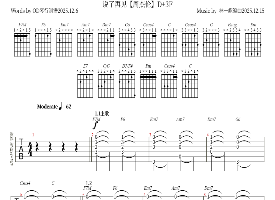 说了再见吉他谱预览