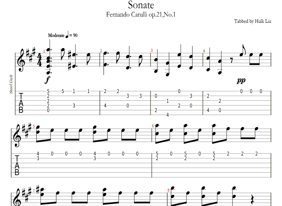 Sonate （Fernando Carulli op.21,No.1）吉他谱预览