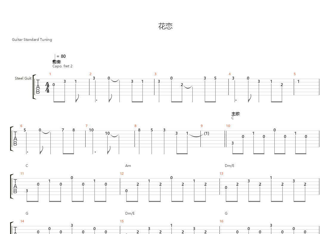 花恋吉他谱(gtp谱)_米线