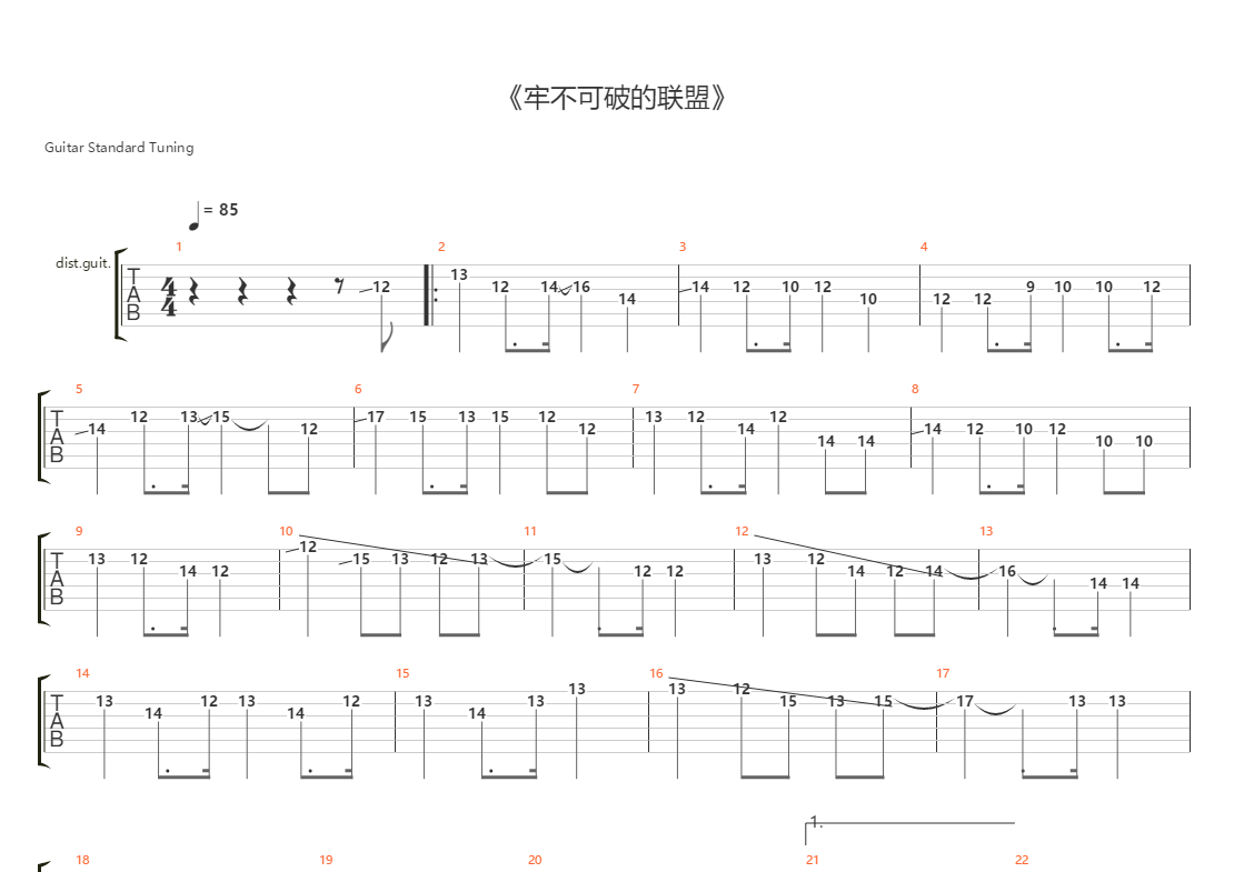 苏联国歌 - 牢不可破的联盟吉他谱(gtp谱,电吉他,独奏)_群星(various
