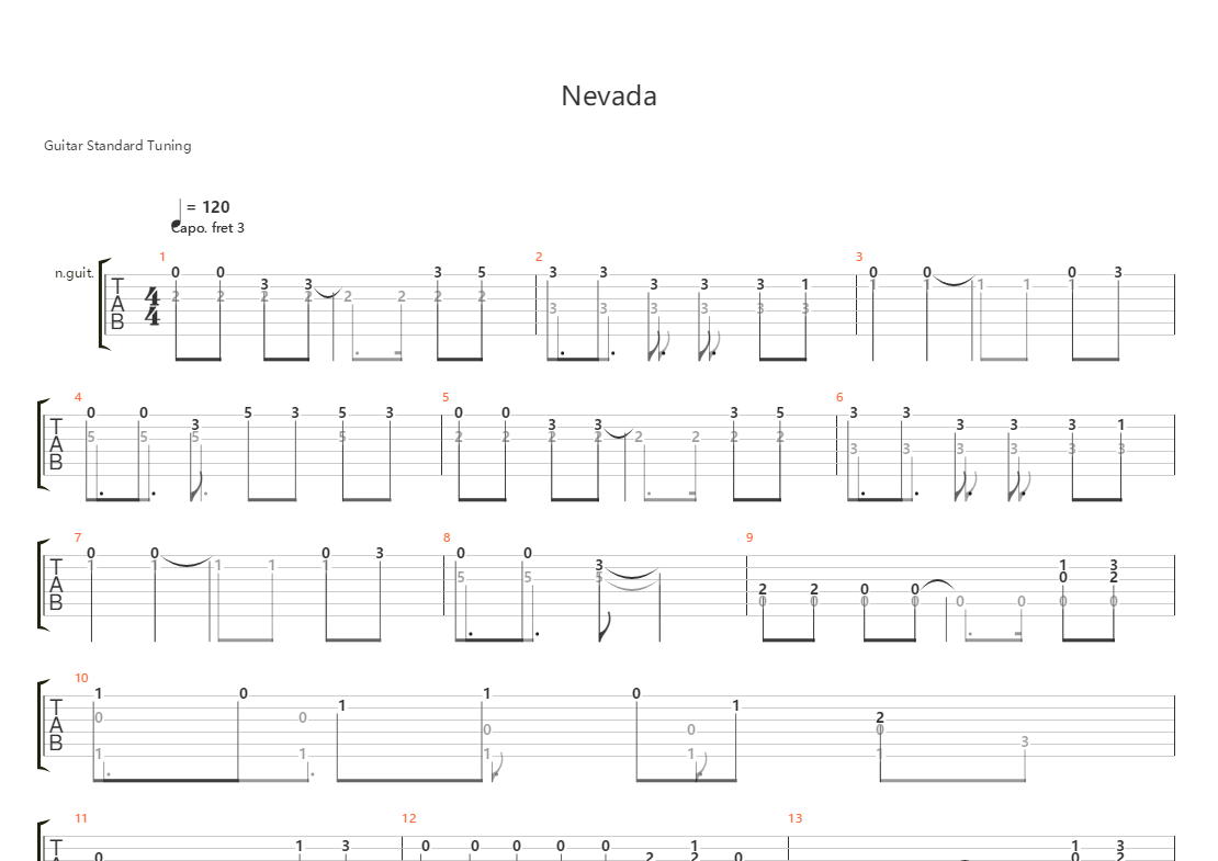 nevada吉他谱(gtp谱,指弹)