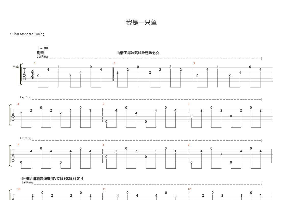我是一隻魚(落日飛車樂隊總譜)吉他譜(gtp譜,總譜,電吉他,貝斯)_落日