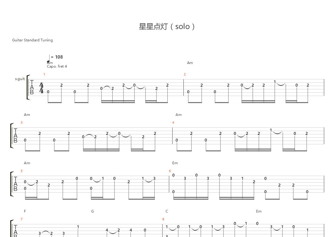 星星點燈(抖音solo片段)吉他譜(gtp譜)_鄭智化