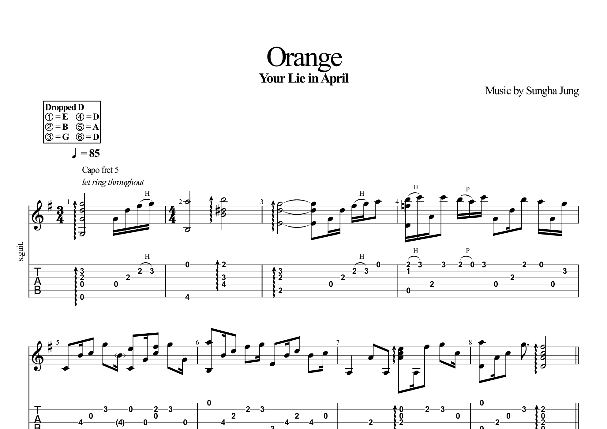 四月是你的谎言ed-orange(郑成河版)吉他谱(pdf谱)_郑成河(sungha