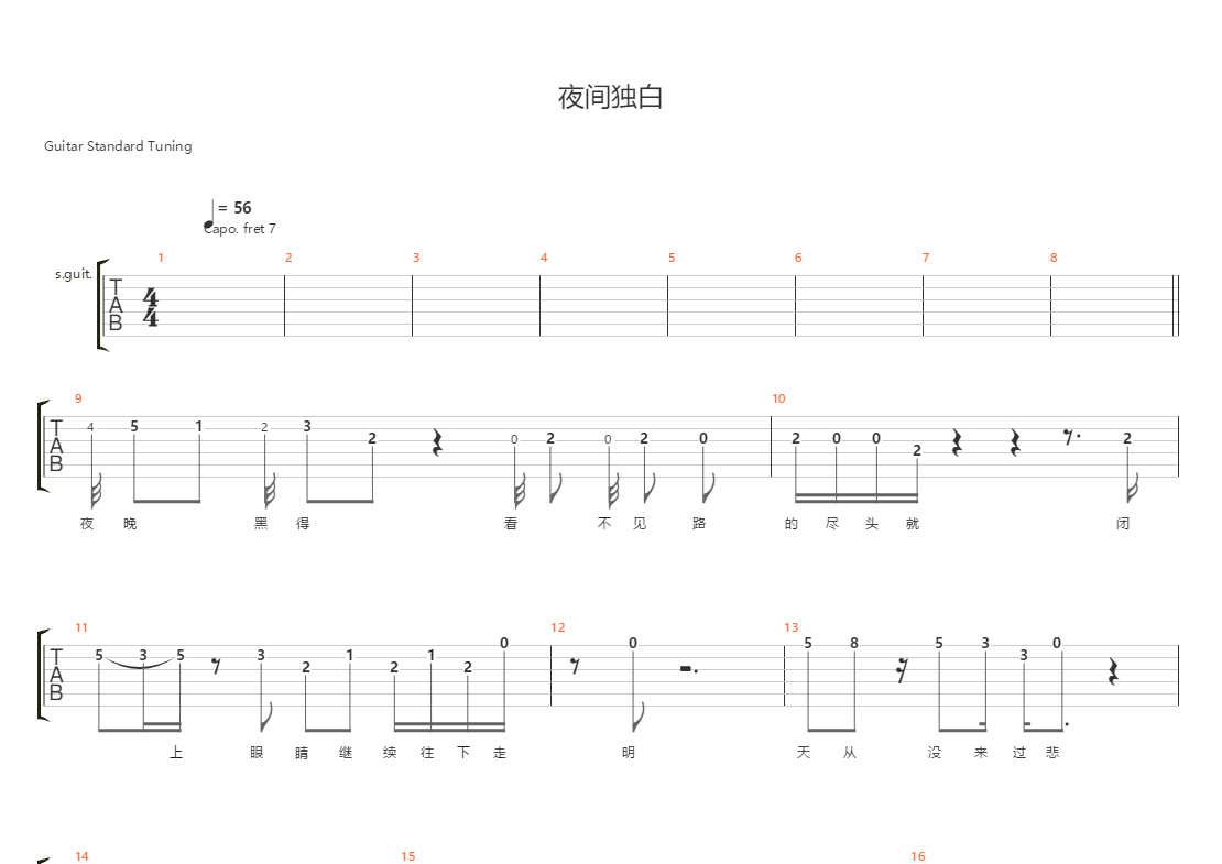 夜间独白吉他谱图片
