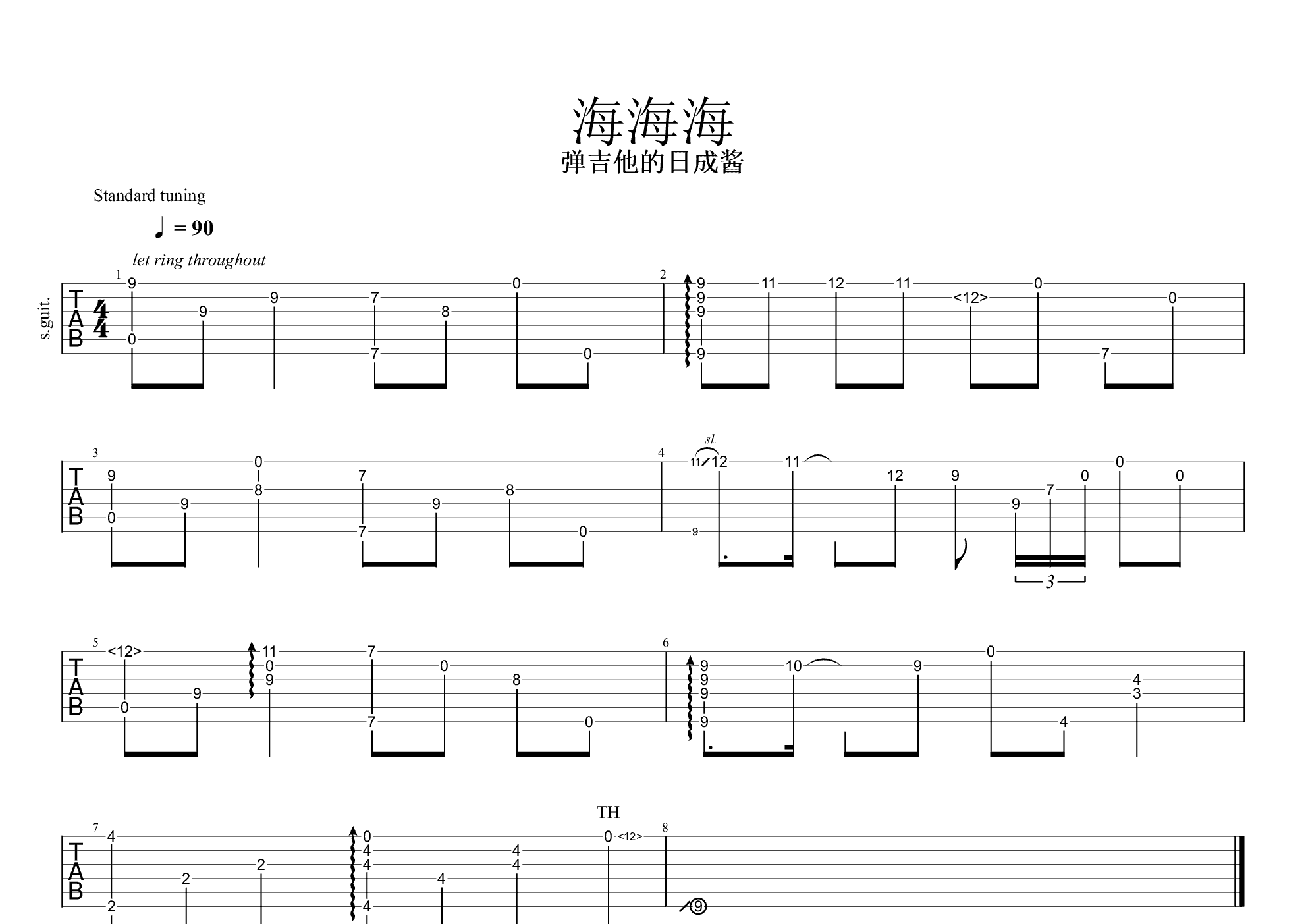 海海海(日成酱改编)吉他谱(pdf谱,指弹,前奏)_阿悄(肖莎) - 吉他社