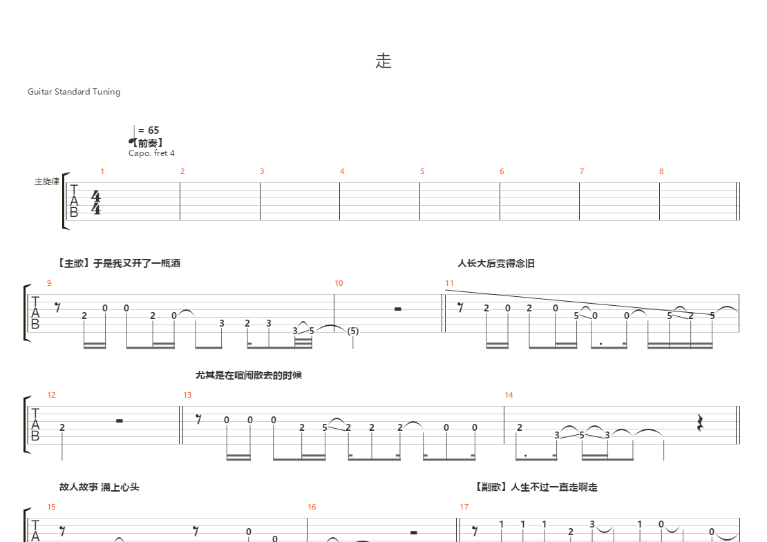 走原版吉他谱