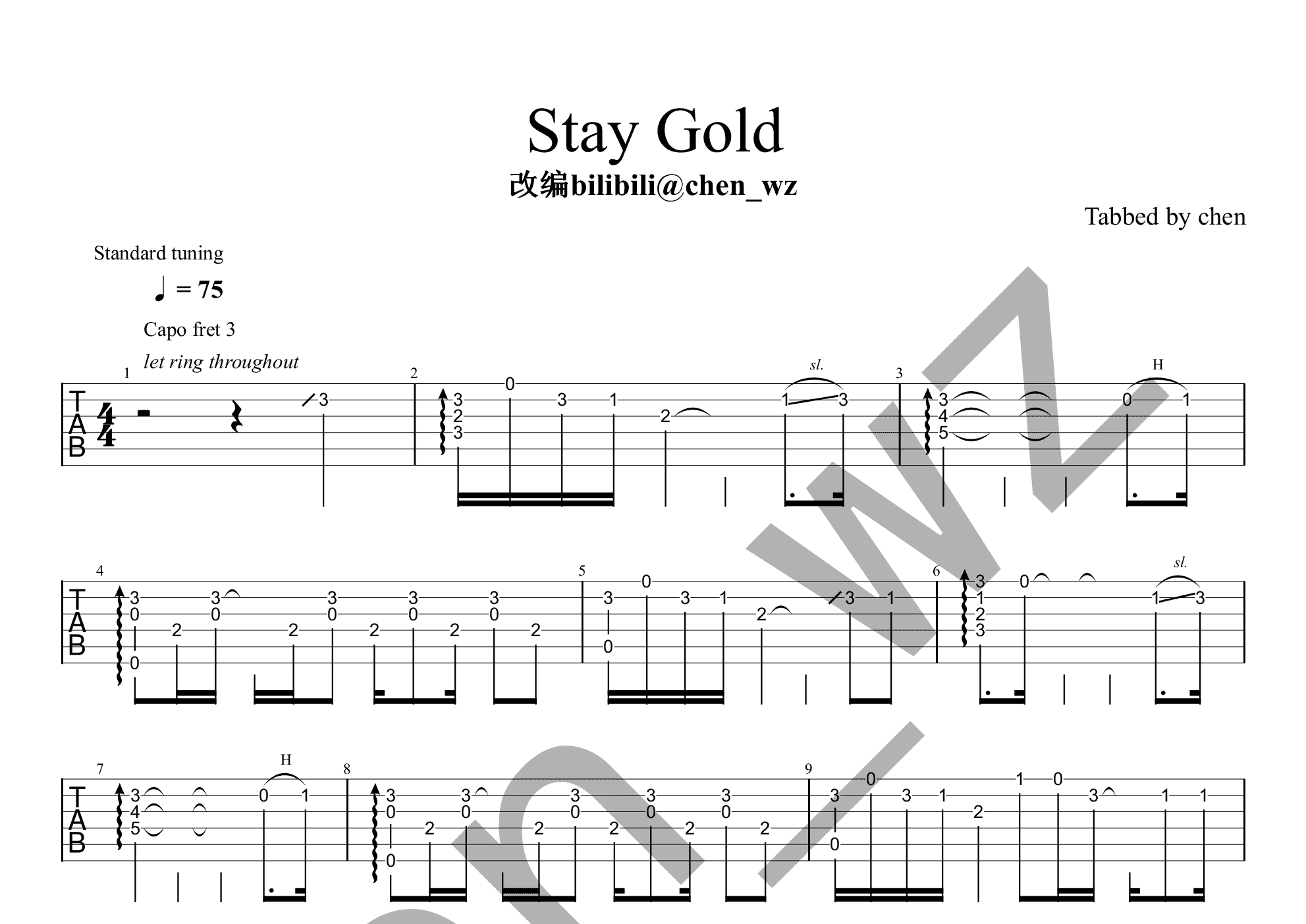 stay gold吉他谱(pdf谱,指弹)