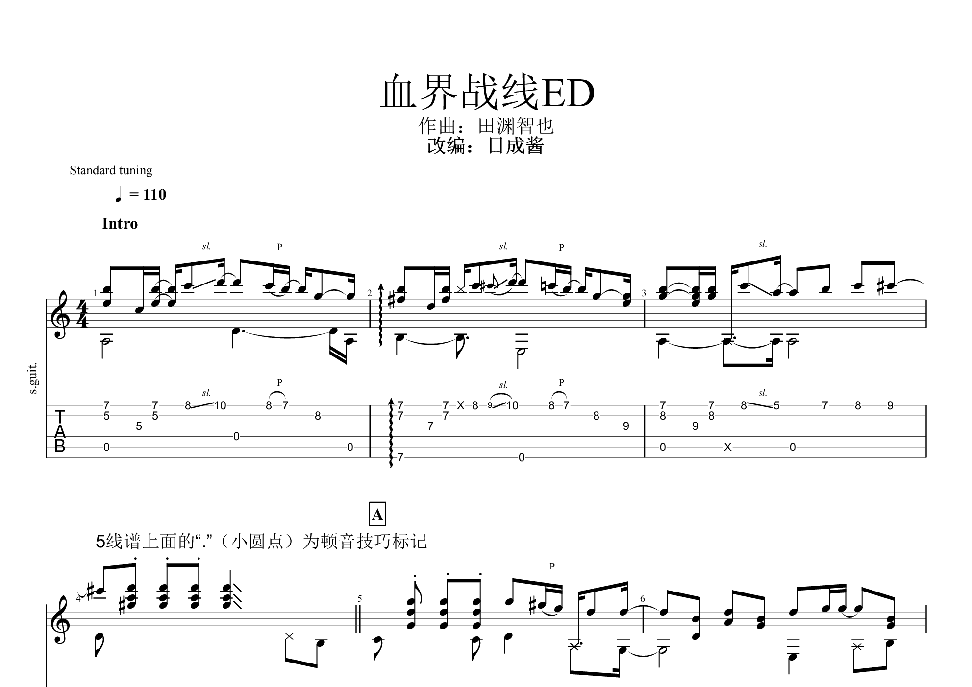 血界战线ed -(日成酱改编)吉他谱(pdf谱)_动漫游戏(acg)