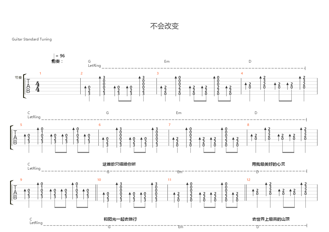 不会改变吉他谱图片
