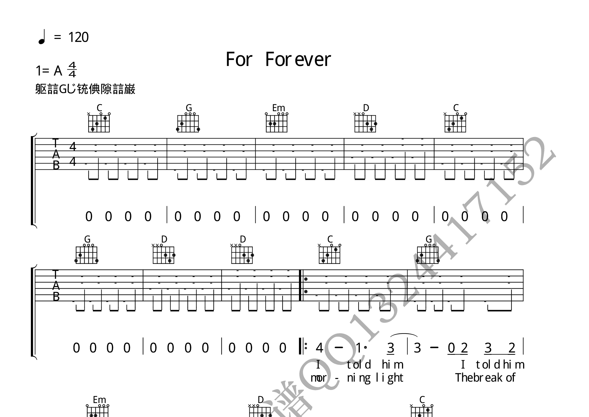 forforever数字简谱图片