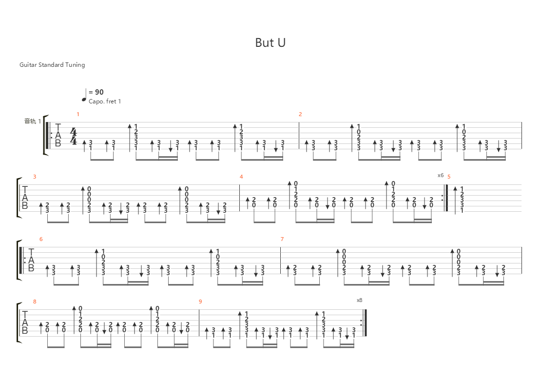 but u吉他谱(gtp谱,伴奏,弹唱,扫弦)_nineone#(乃万) - 吉他社