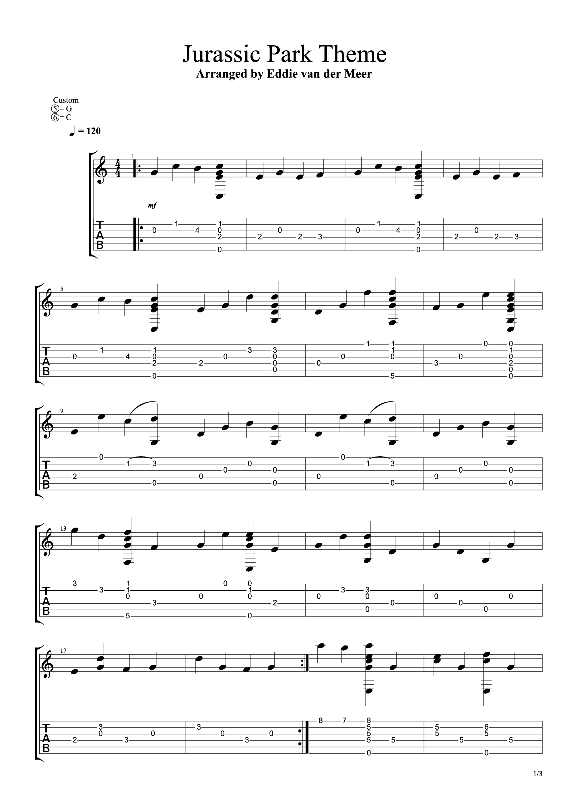 Jurassic Park(侏罗纪公园)主题曲吉他谱1