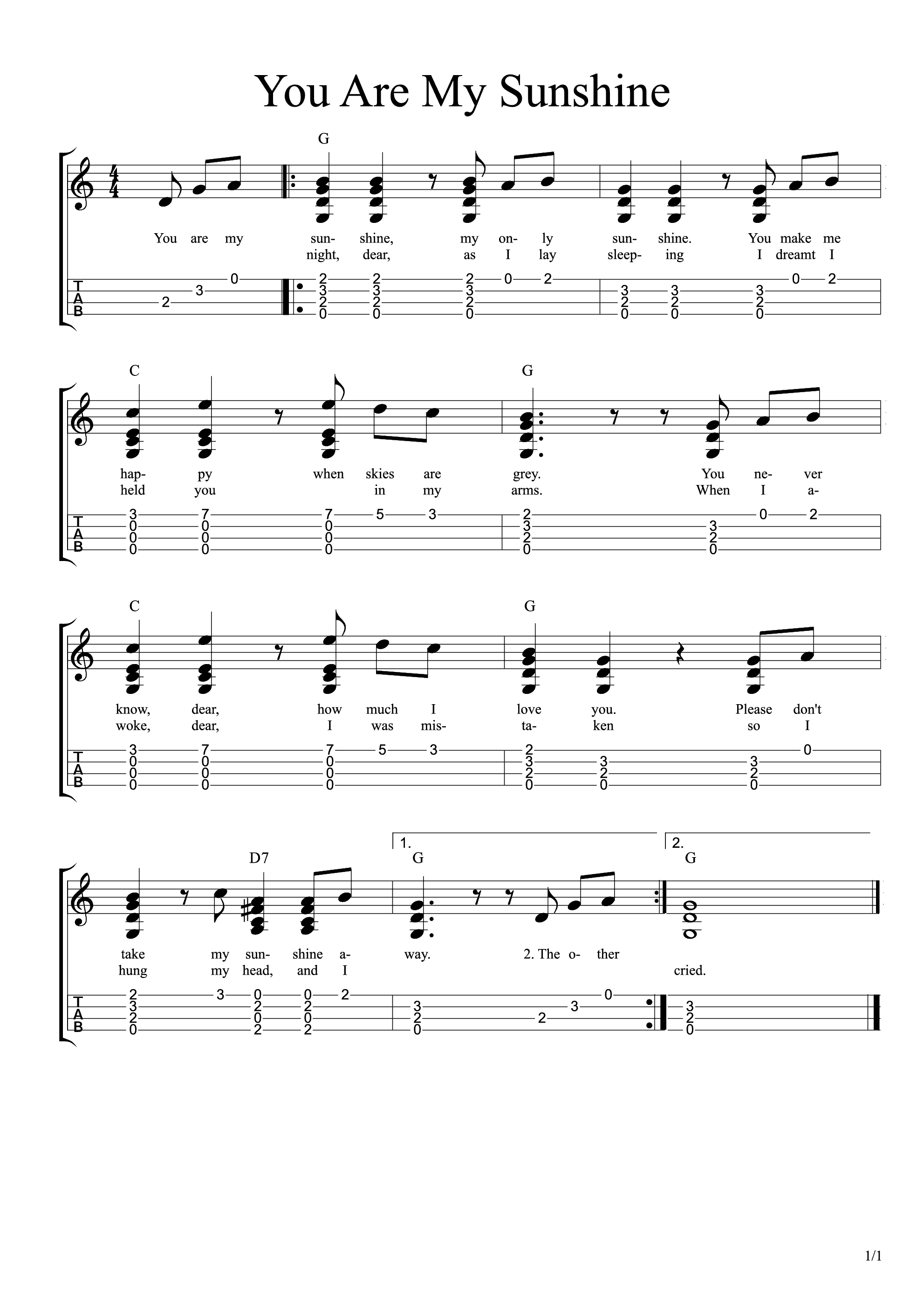 You Are My Sunshine吉他谱1