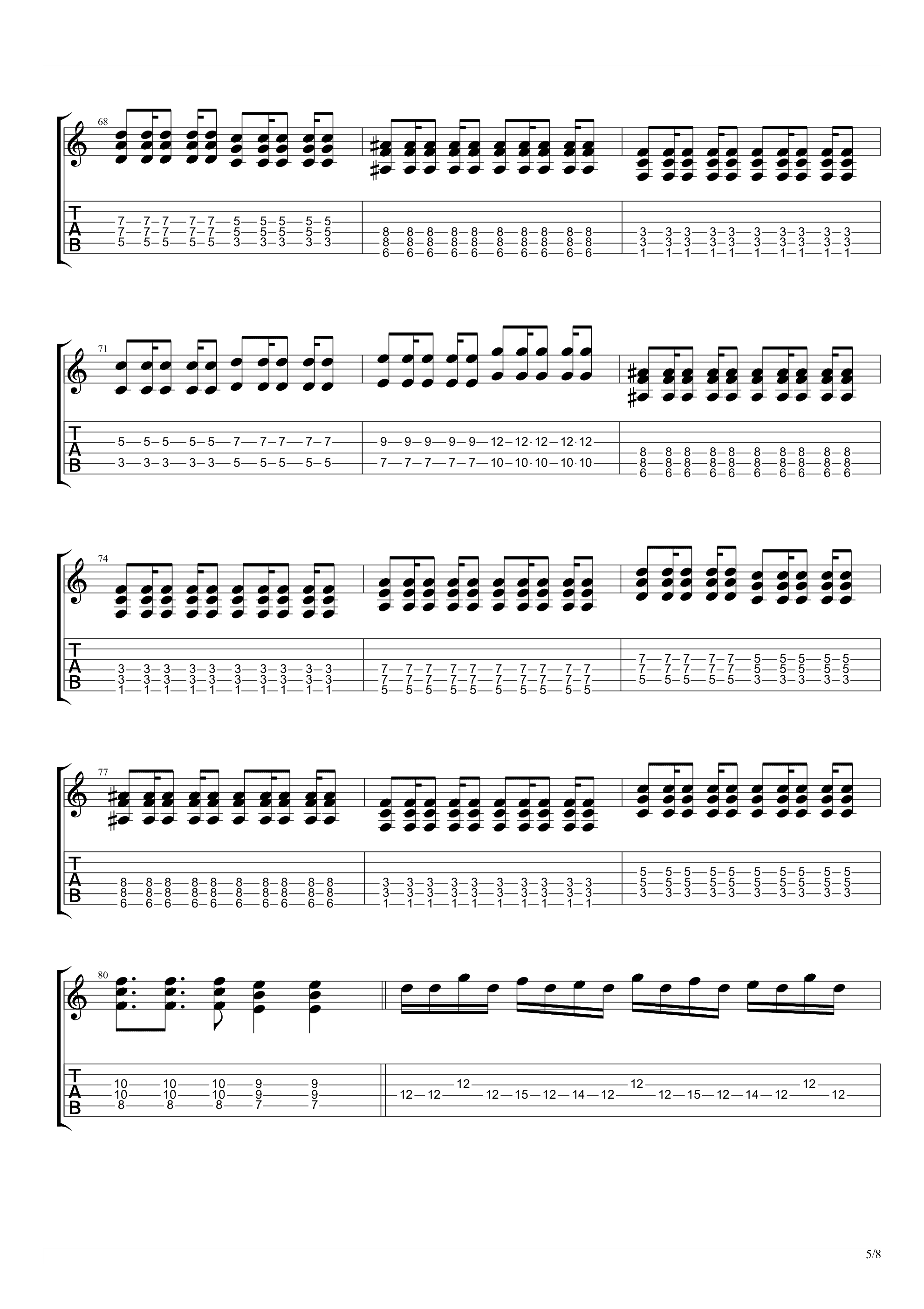 Usted吉他谱(PDF谱,总谱 乐队版,双吉他,电
