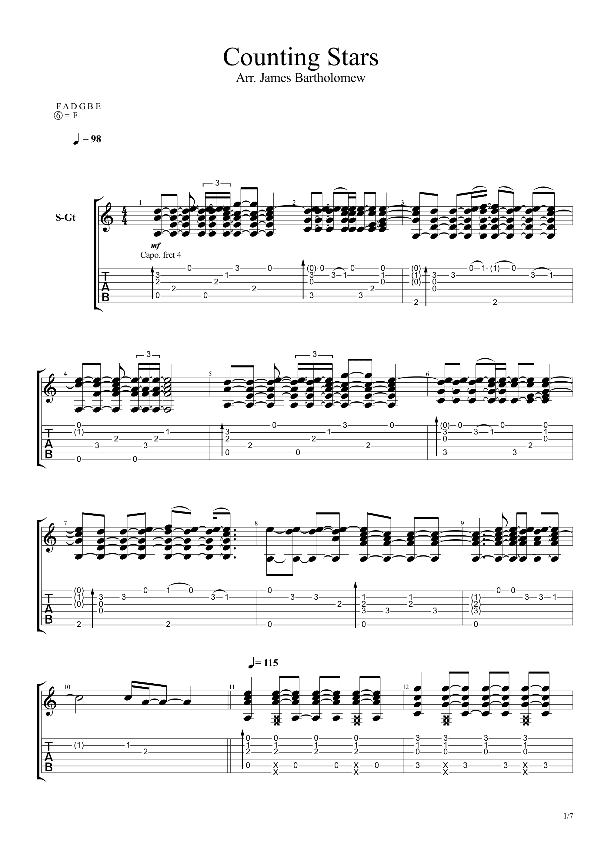 Counting Stars(James Bartholomew改编)吉他谱1