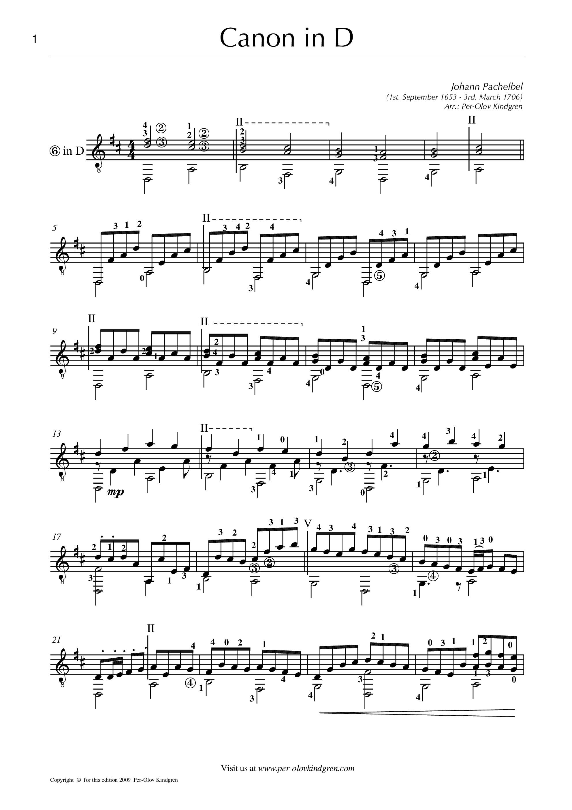 《卡农》-D大调吉他谱(图片谱,指弹,独奏,卡农)_Per-Olov Kindgren(丹麦老头)